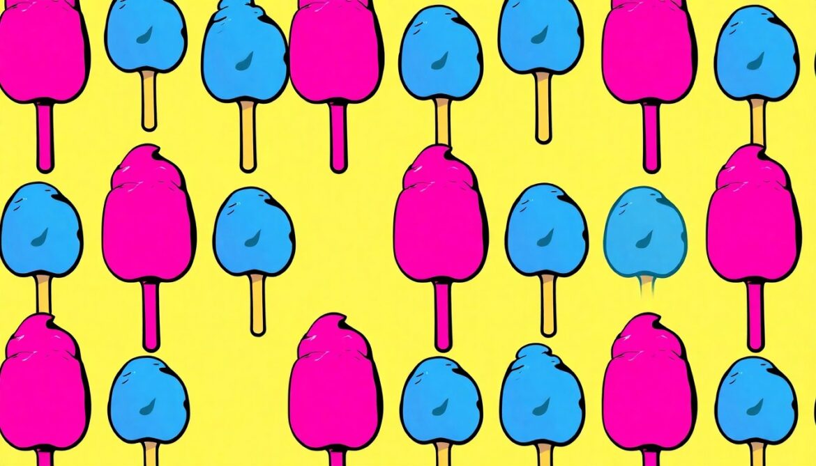 Semifreddo Rebrands as Waldorf Creamery, Opens New Food Trailer A brightly colored, high-contrast silkscreen print of a single, iconic frozen dessert item repeated in a tight grid pattern, capturing the vibrant and playful spirit of Waldorf Creamery