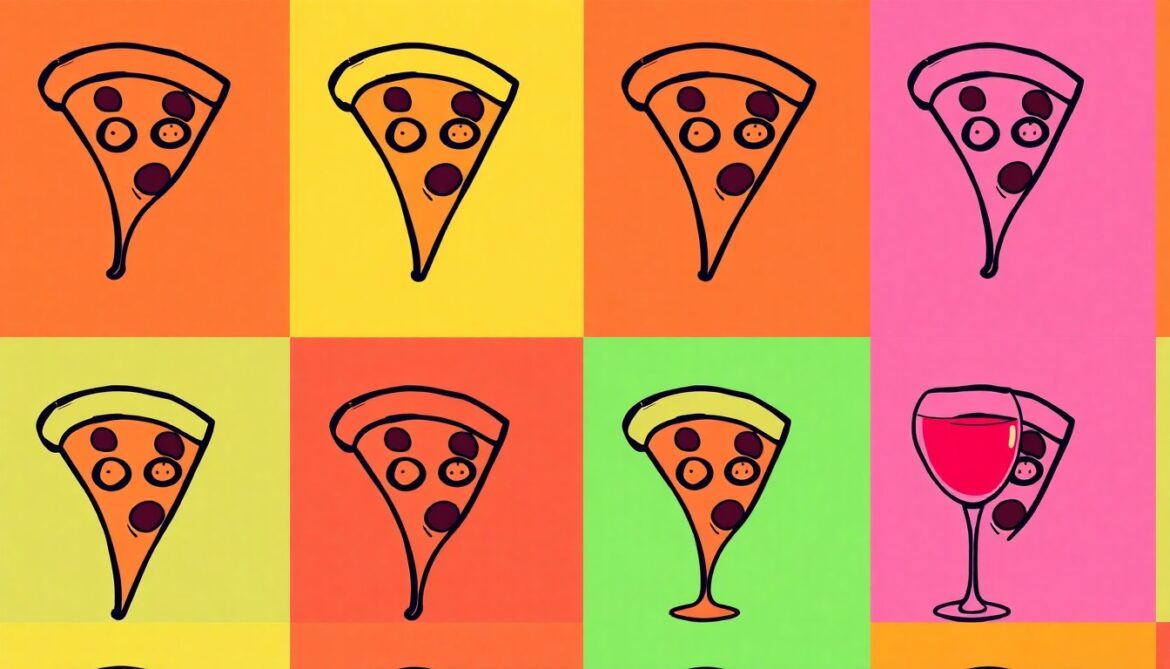 A vibrant, high-contrast silkscreen print of a single, iconic Italian food item repeated in a tight grid pattern, capturing the creative spirit of Clementina