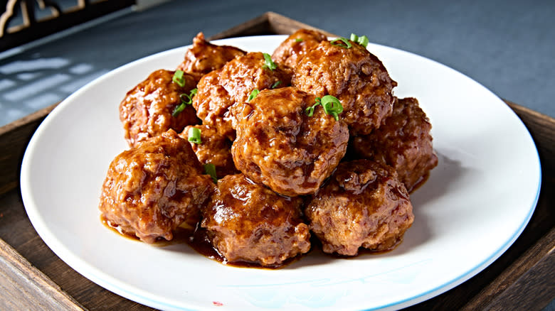 plate of meatballs on table
