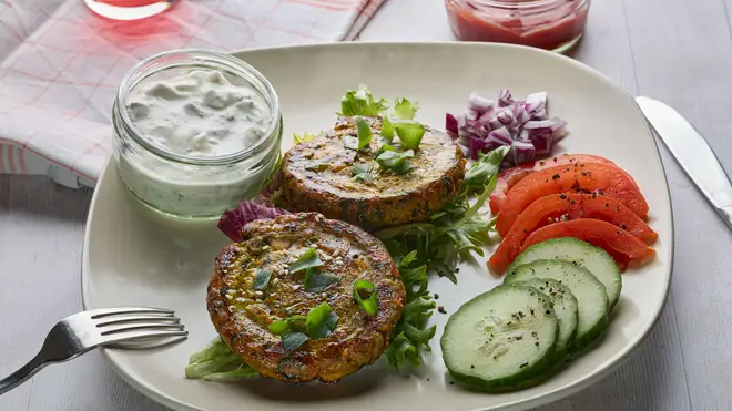 Healthy Vegetable Patties with Fresh Salad and Dip