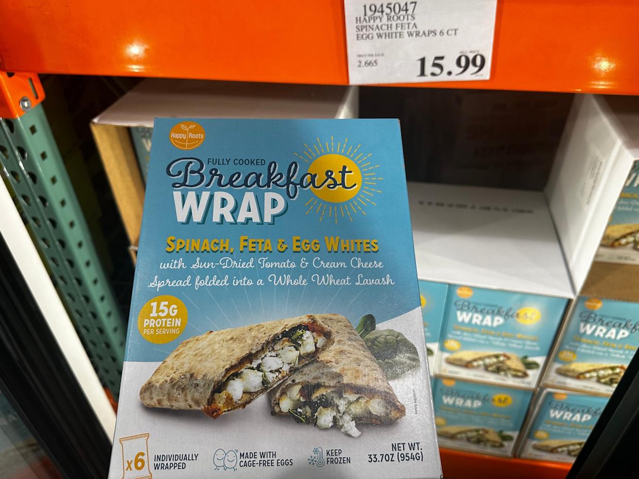 Frozen breakfast wraps in box at Costco