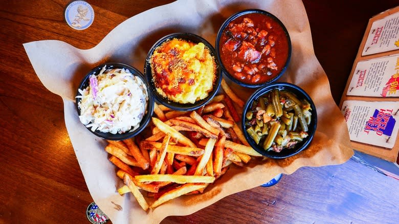 A variety of barbecue side dishes at Mission BBQ