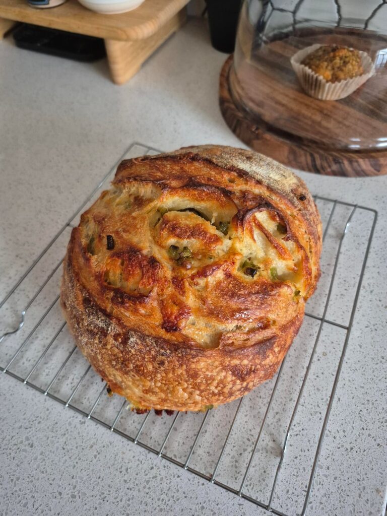 First time using inclusions - cheddar jalapeño loaf!