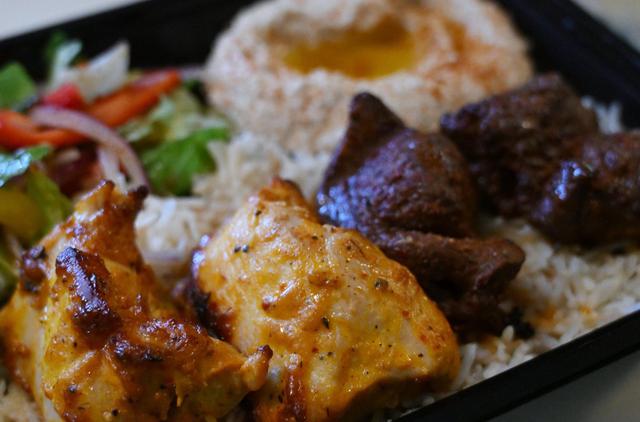 Chicken and filet mignon kebab from Gevork “George” Mkrtchyan and his wife Sara Solukyan’s new Mediterranean take-out restaurant Lily’s Kitchen & Catering, located at Bullard and West avenues.