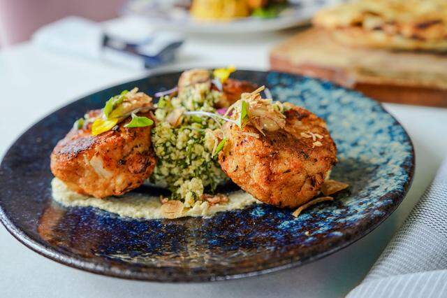 Alaskan snow crab cakes are one of the specialties at the new Field’s Mediterranean restaurant in Biloxi.