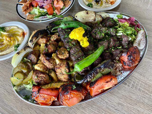 A family-style platter at Nish! Mediterranean Grill.