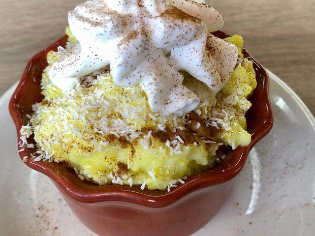 Rice pudding with coconut at Nish! Mediterranean Grill.