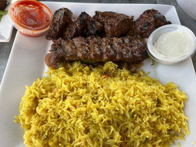 Jasmine Grill in Pineville offers several kababs including beef, kofta, chicken and shrimp with jasmine rice.