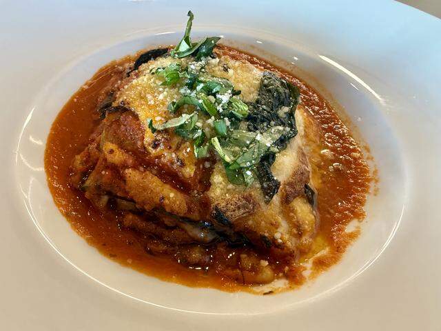 Eggplant Parmesan is an appetizer at Acquario Pizza Pasta + Bar in Keller, Texas, seen March 2, 2026.
