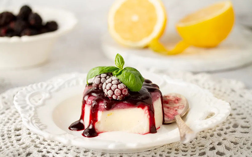 Vegan Lemon Panna Cotta with Blackberry-Basil Coulis
