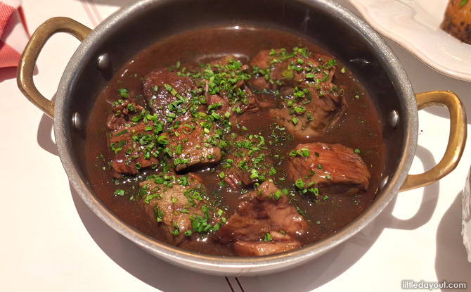 Angus beef bourguignon with coquillettes