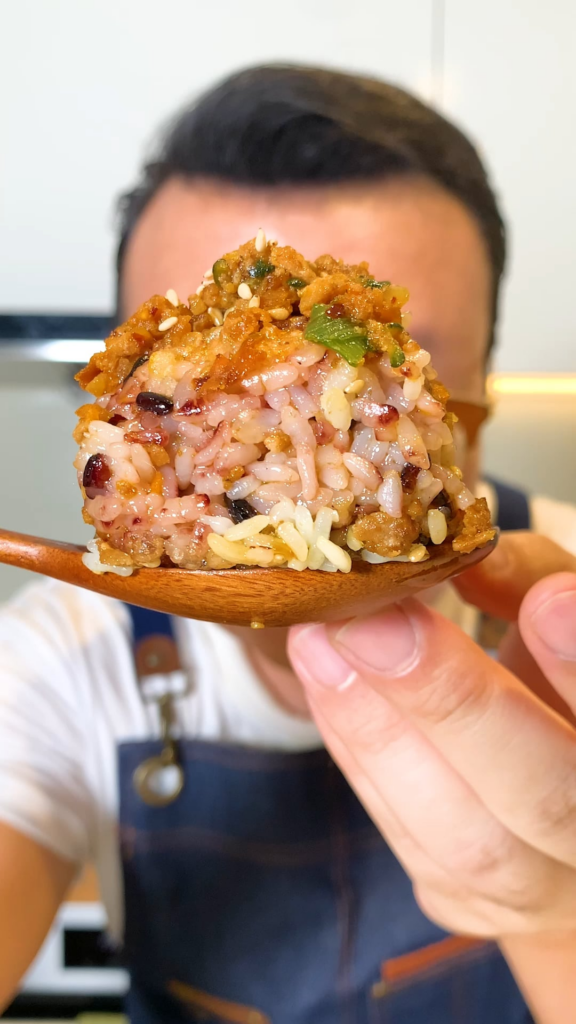 Crispy Rice Balls Loaded with Spicy Pork and Veggies