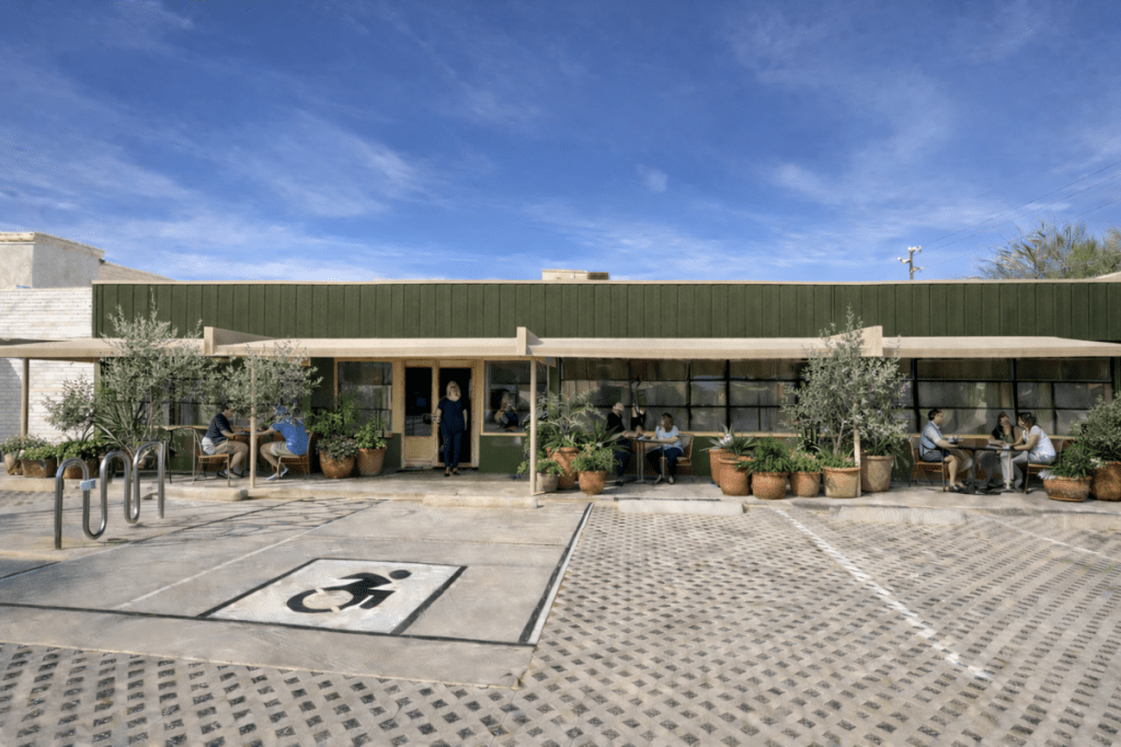 A rendering of the exterior of The Olive Farmer in Arcadia.