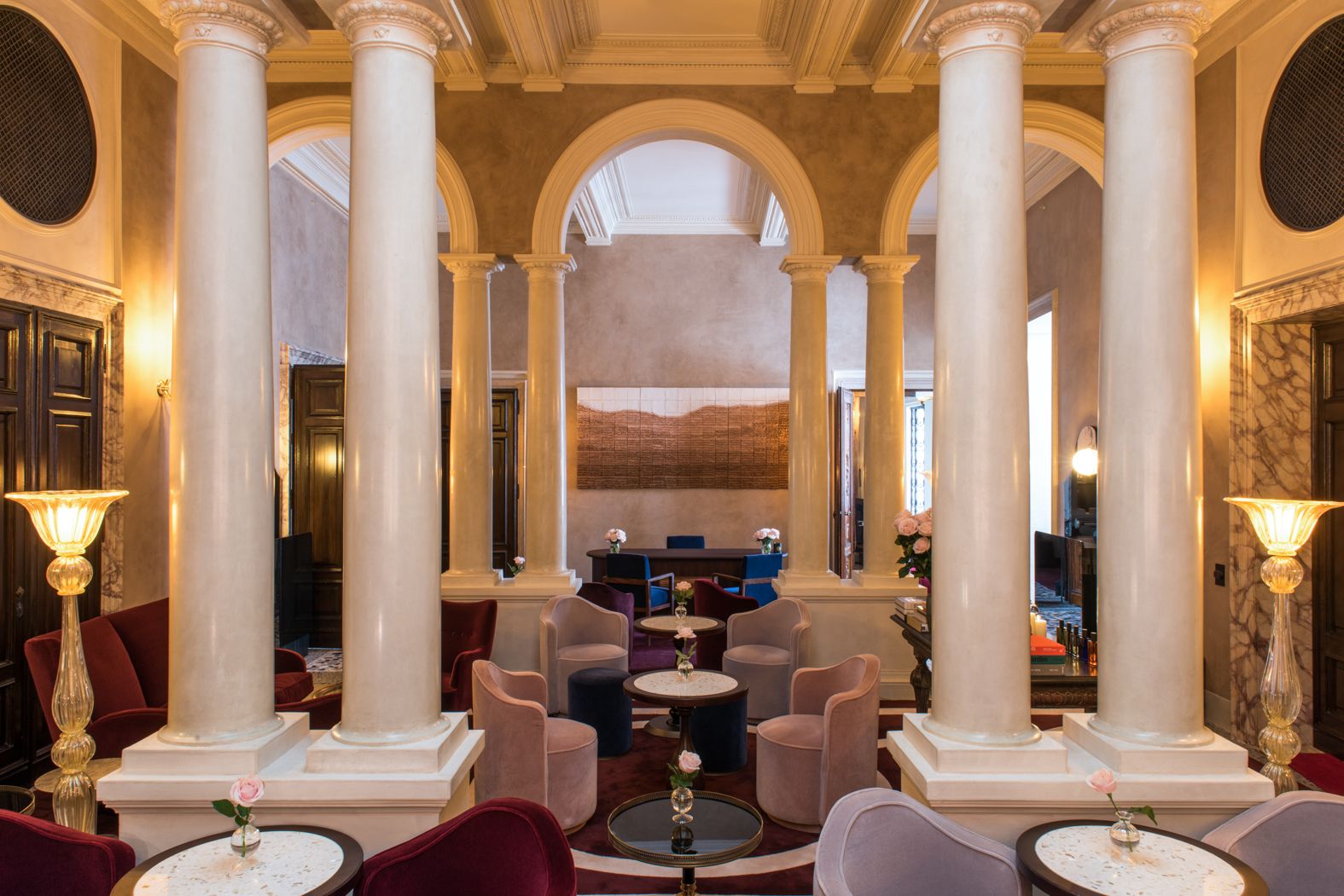 Image may contain Lamp Indoors Chair Furniture Interior Design Architecture Building Dining Room and Dining Table