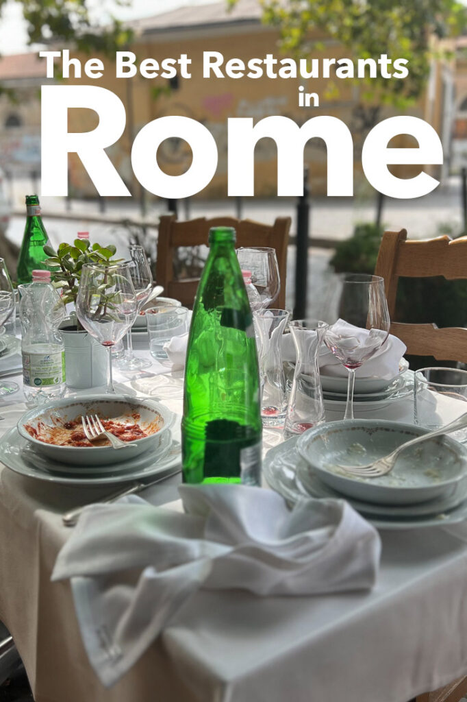 Pinterest image: photo of a Rome restaurant with caption reading "The Best Restaurants in Rome"