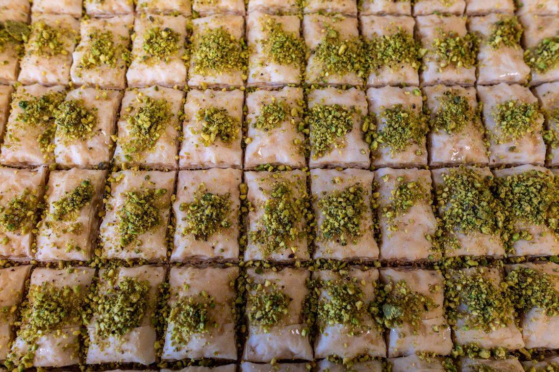 A tray of homemade baklava is ready to be served at Wallys Cafe in Rocklin. Everyone who orders a meal is given a complimentary piece for dessert.