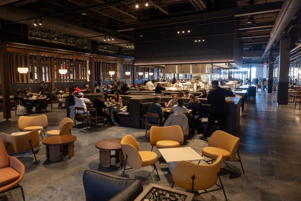 Diners eat lunch at Pogu, a restaurant run by the legendary Tony Yoo inside Jagalchi, the Korean food complex that opened on Friday, March 28, 2025, in Serramonte Center in Daly City, Calif. (Karl Mondon/Bay Area News Group)