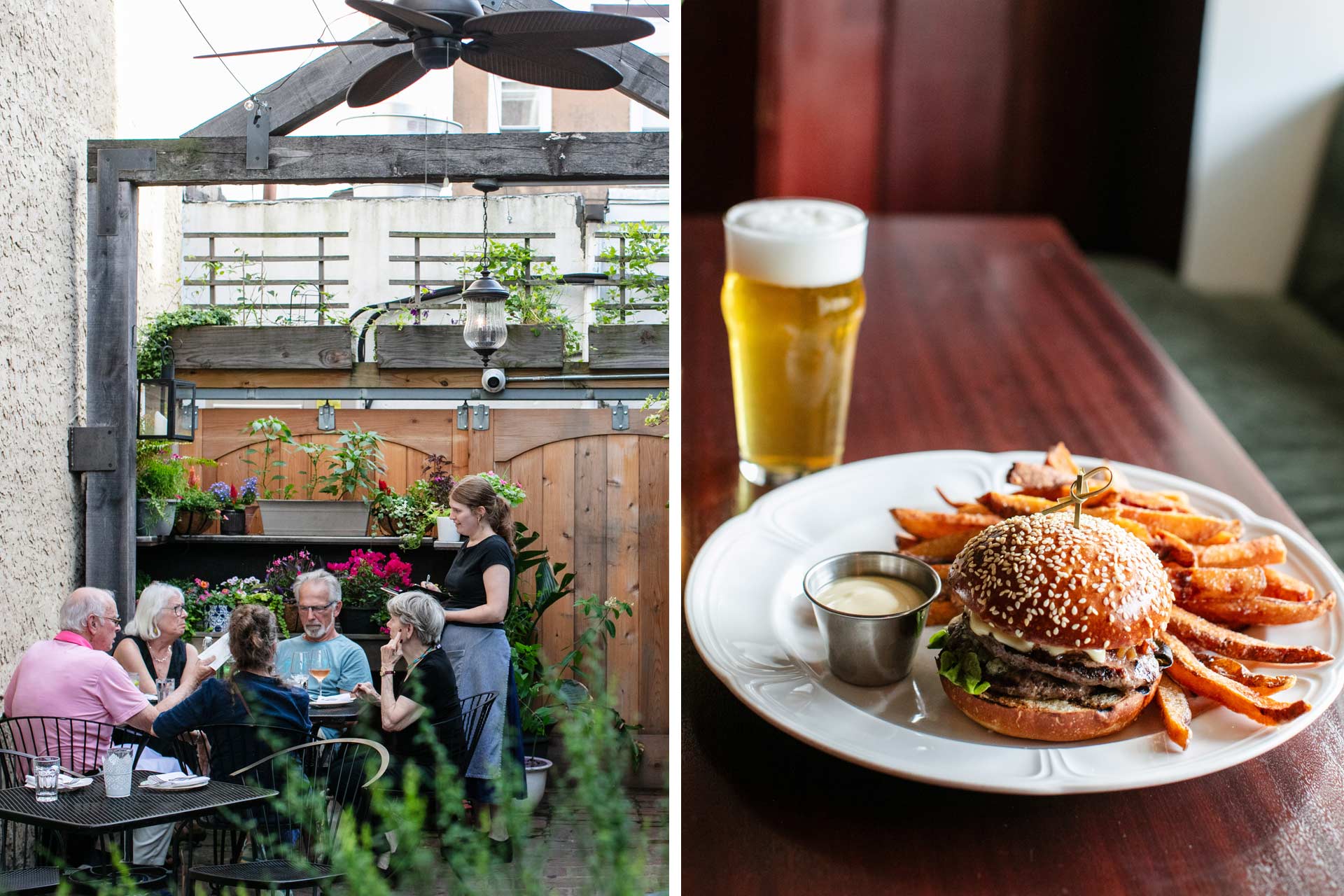 Southwark outdoor patio and epic double cheeseburger. © Neal Santos/Southwark