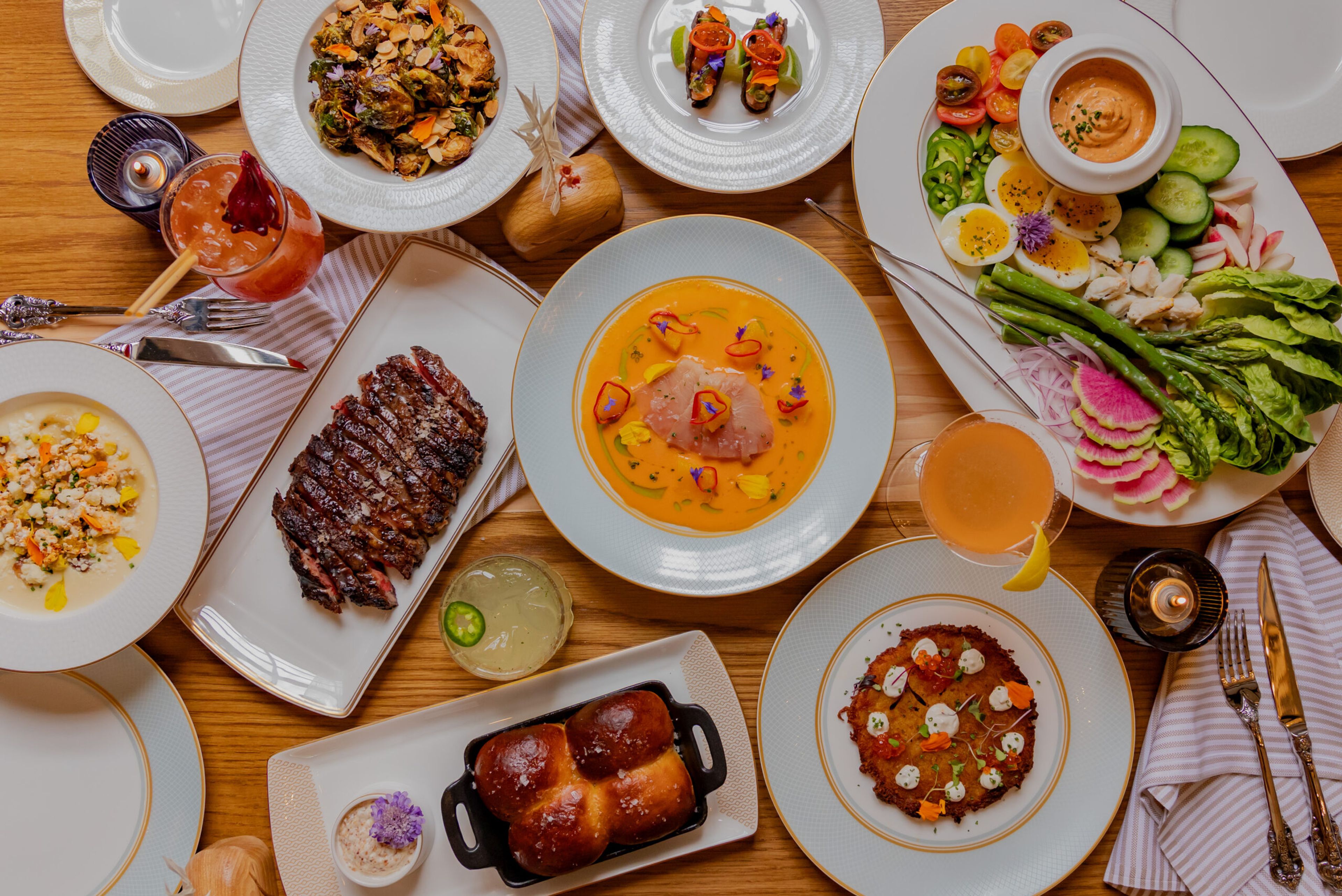 A variety of menu items at Leluia Hall
