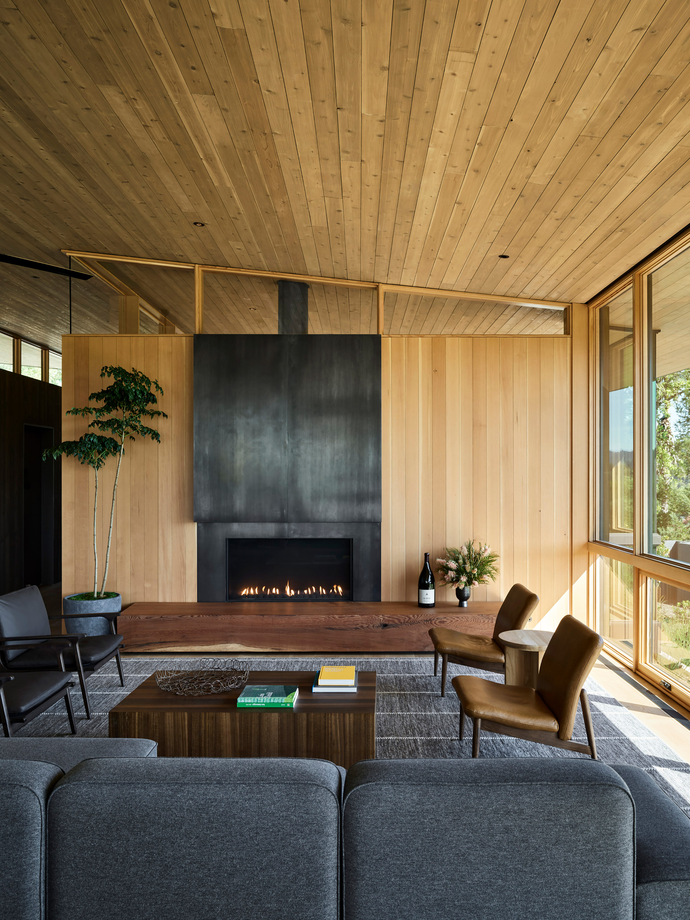 Fireplace in a winery by Bohlin Cywinski Jackon