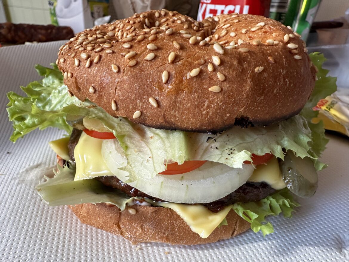 Just one humble homemade cheeseburger. Grilled burger, toasted brioche..nothing fancy.