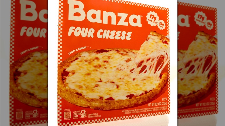 Box of Banza four cheese pizza, mirrored