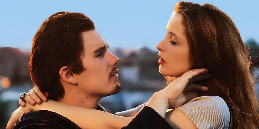 Ethan Hawke and Julie Delpy looking into each other's eyes and falling in love in 'Before Sunrise' (1995).