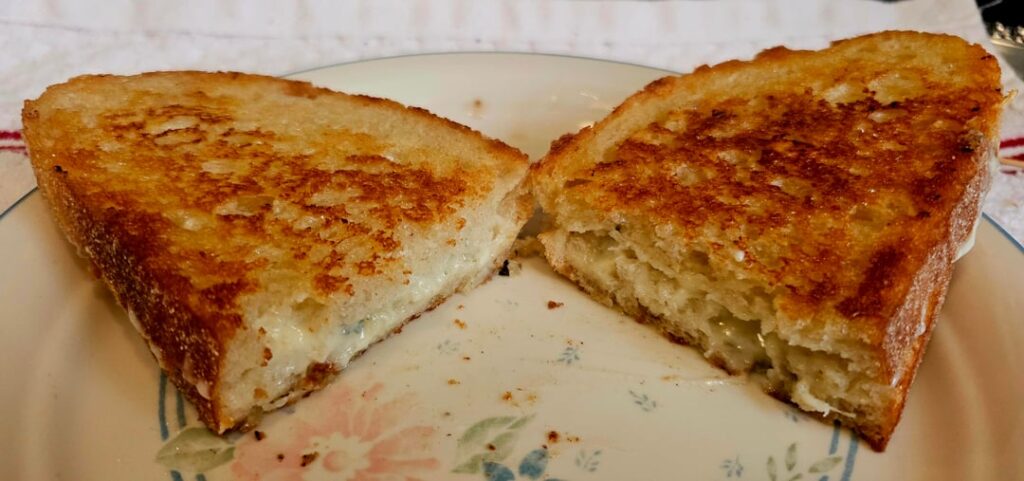 Crumbled Gorgonzola and finely shredded mozzarella