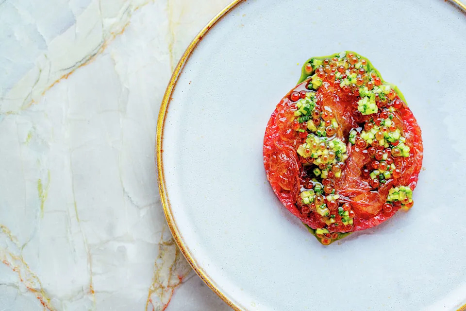 Tartara di tonno, an aged tuna belly dish at Via Aurelia in San Francisco. (Eric Wolfinger)