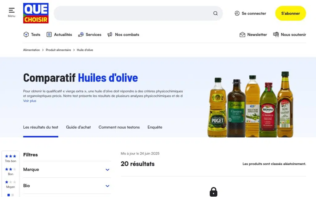 comparatif consommateur huile olive
