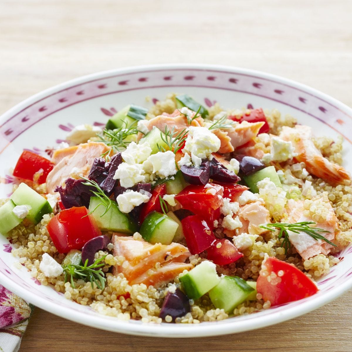 cucumber recipes mediterranean salmon veggie grain bowl