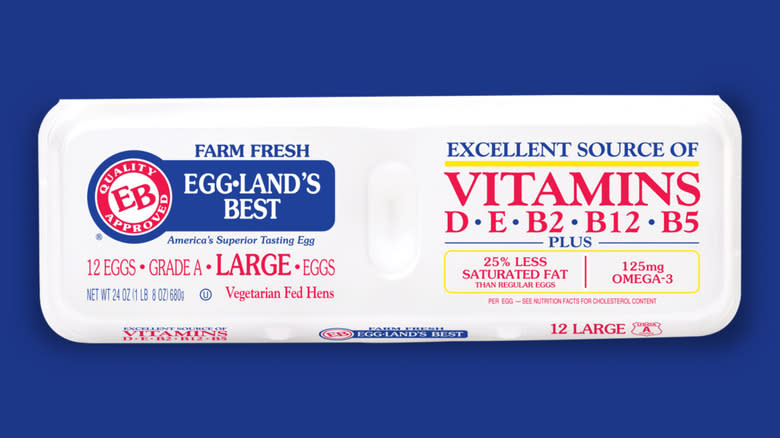 Eggland's Best carton on a blue background