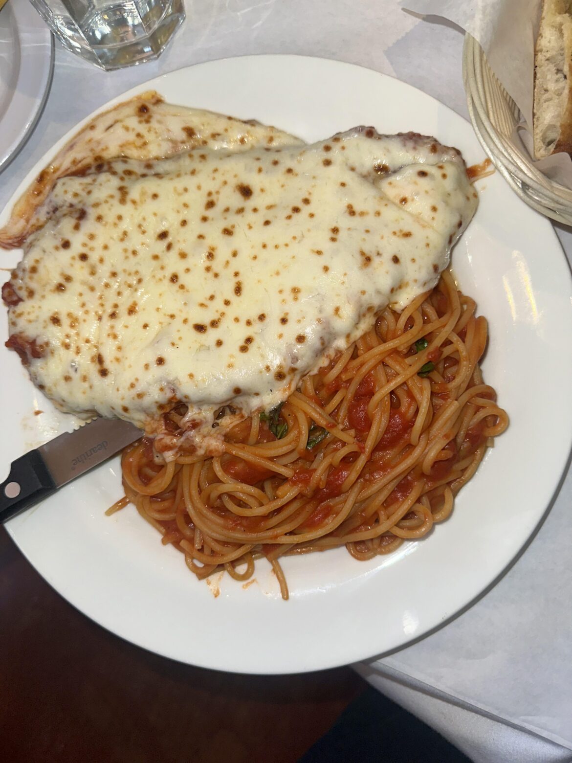 Chicken parm side of spaghetti