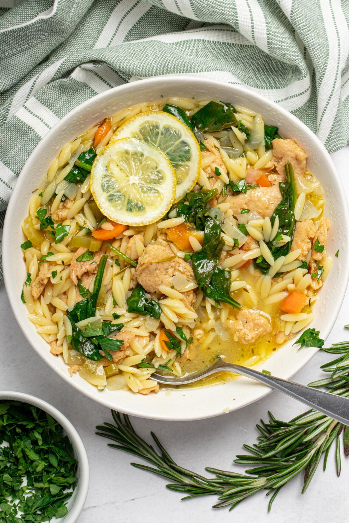 Vegan Orzo Soup with Soy Curl Chicken