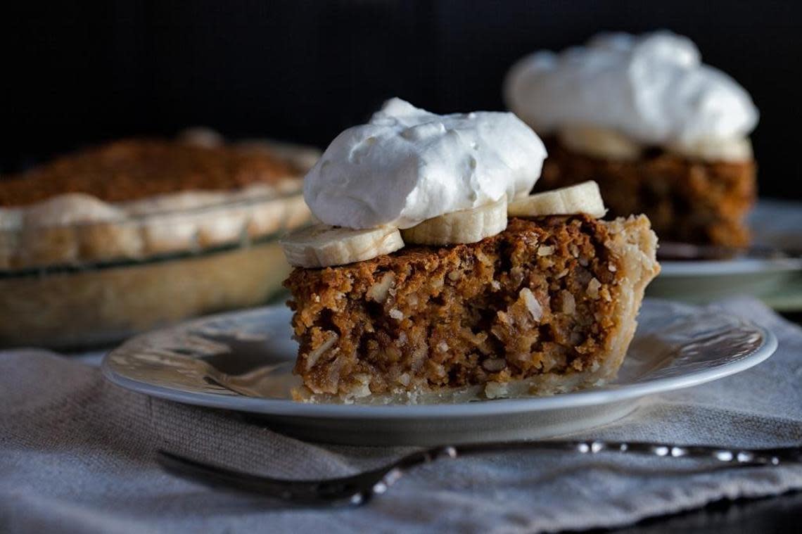 Patti’s sawdust pie gets its name from the crushed graham crackers, chopped pecans and flaked coconut that make it look like baked sawdust. The recipe came from Patti’s 1880’s Settlement in Grand Rivers.
