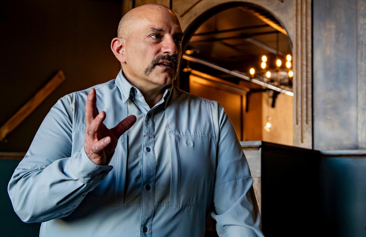 Chef Anthony Cerrato speaks with the Asheville Citizen Times inside Gemelli during a preview event at the restaurant in Asheville’s Biltmore Village on April 13, 2026, ahead of its grand opening.