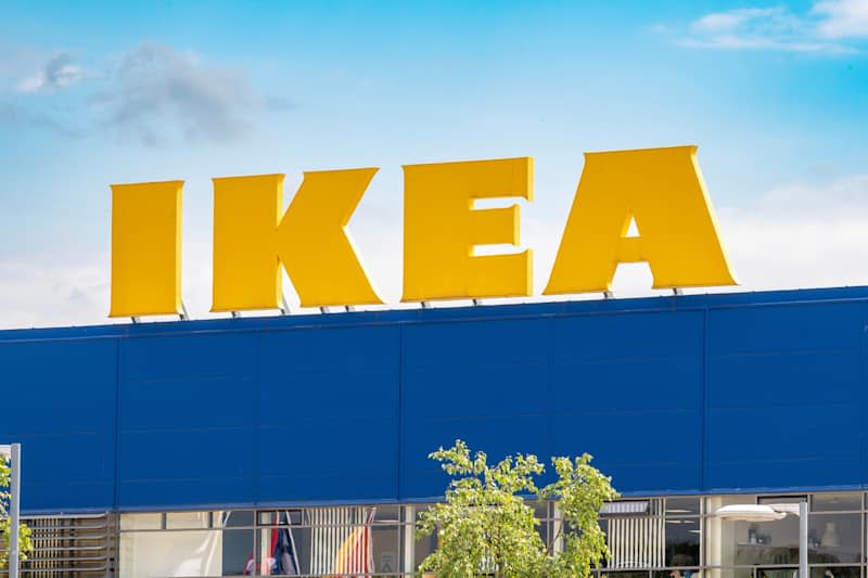 Litvienia Vilnius 22.07.24 IKEA (Ingvar Kamprad Elmtaryd Agunnaryd) sign hanging on the store building in Lugano. Ikea is the world's largest retailer of ready-to-assemble furniture