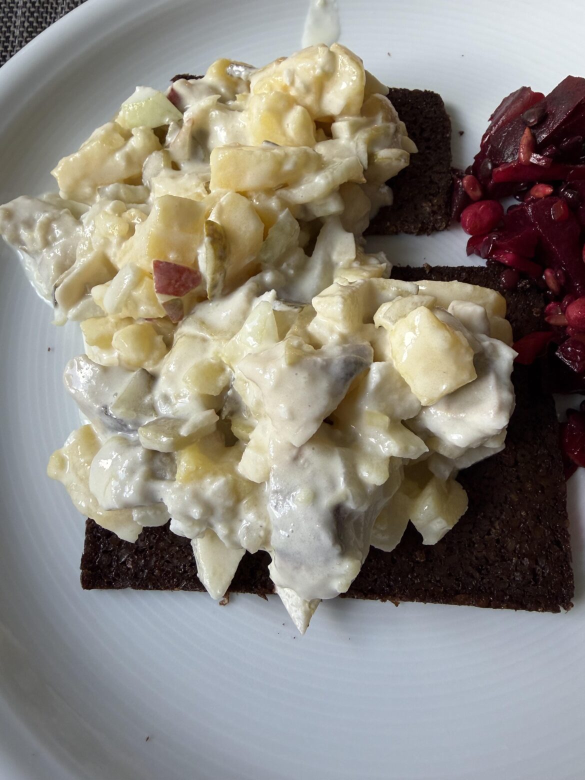 Herring salad on pumpernickel