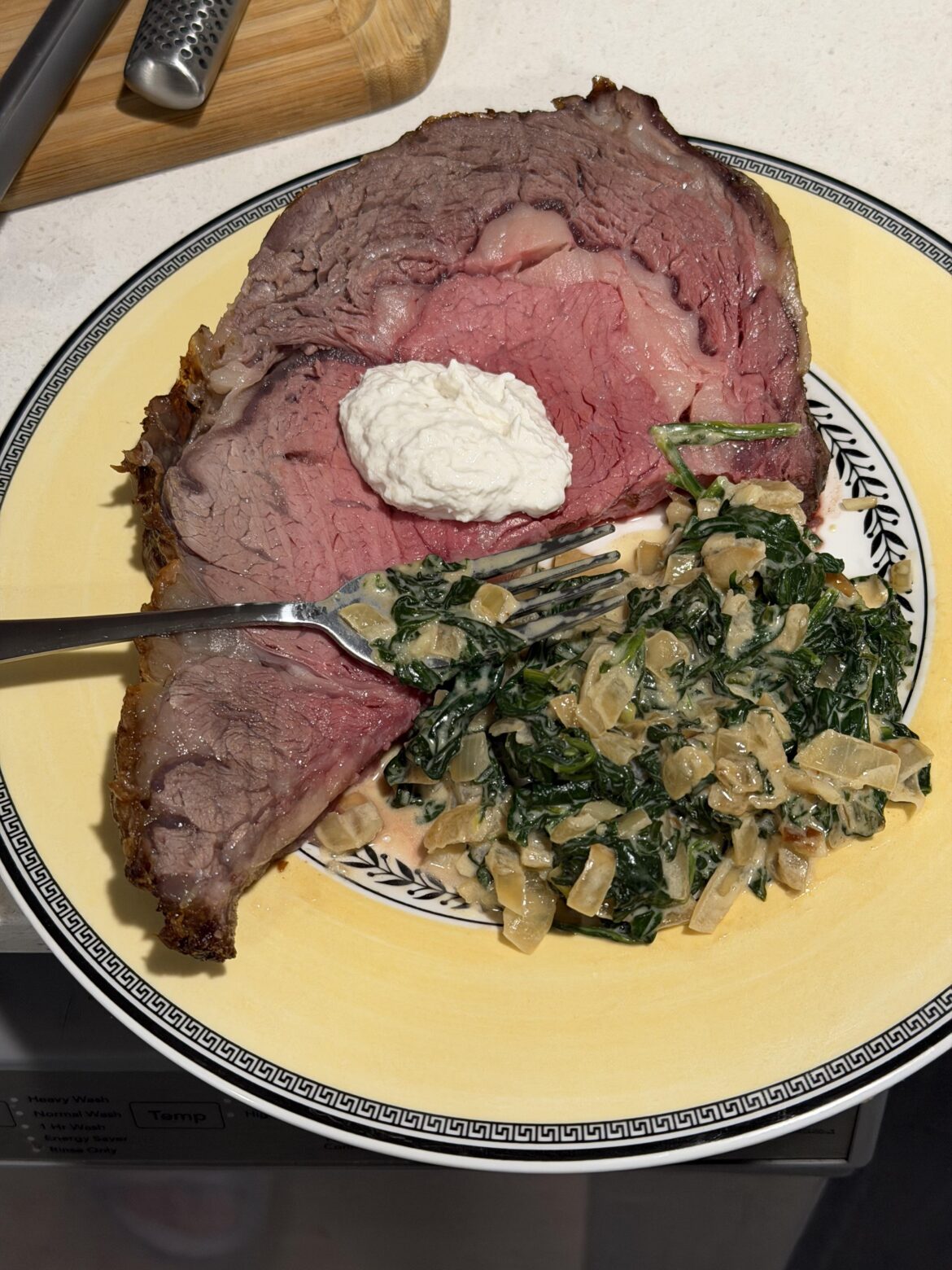 Prime rib and creamed spinach