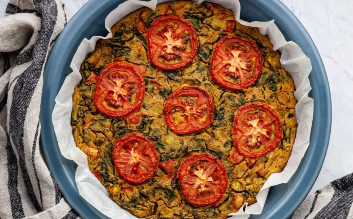 vegan gluten-free quiche florentine with nutritional yeast, veggies, and spices for most popular breakfast recipes