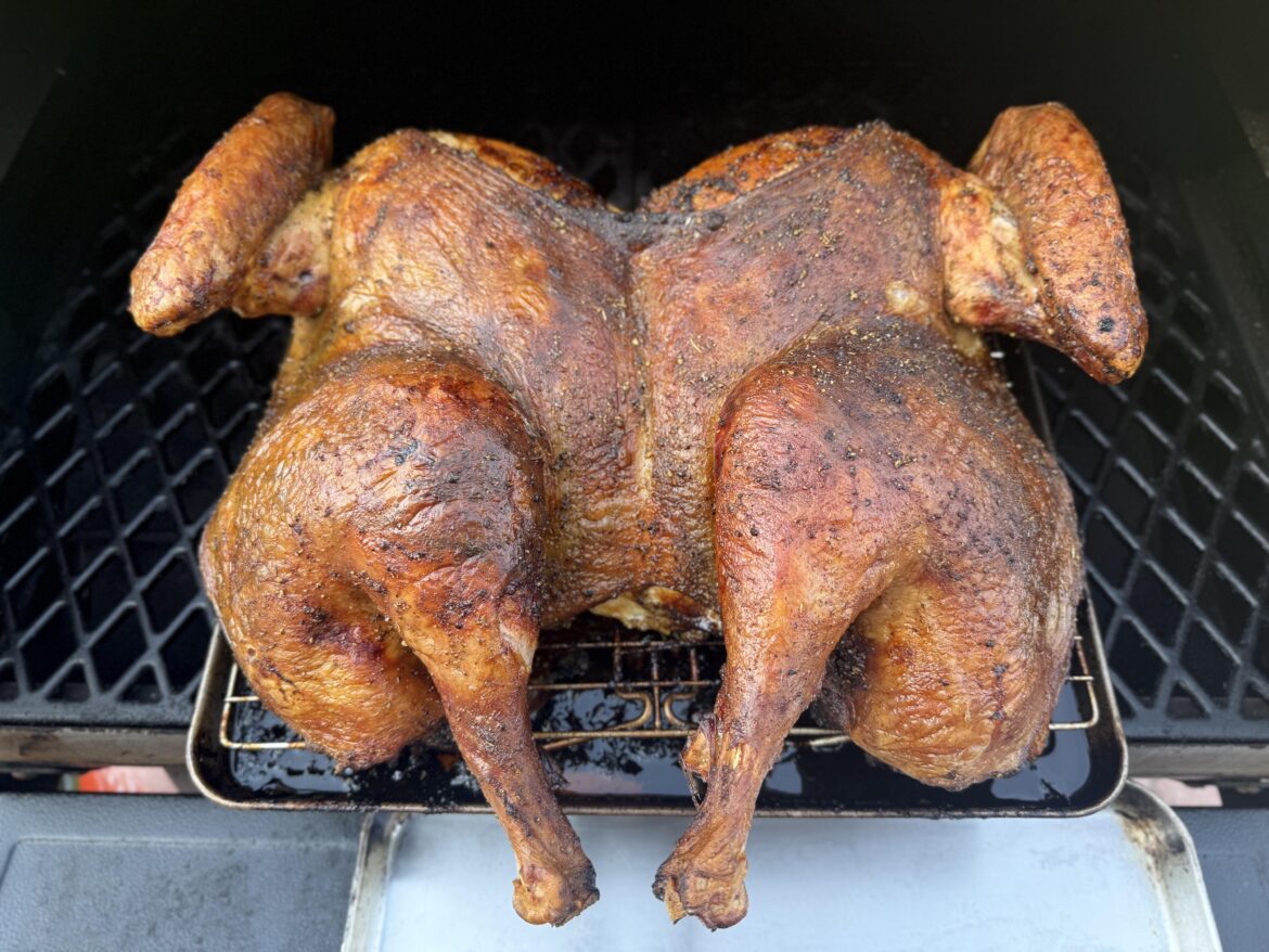 Spatchcocked and smoked 22 pounder for Easter