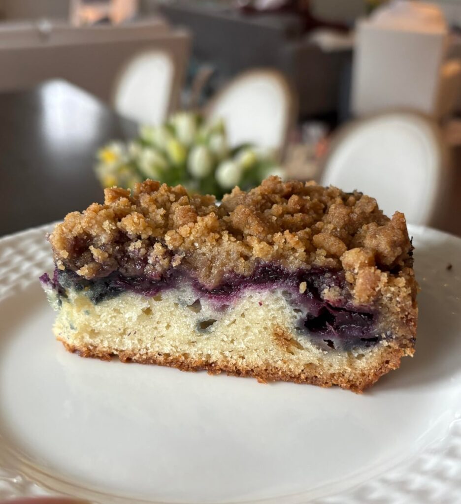 Blueberry coffee cake with extra crunchy crumble