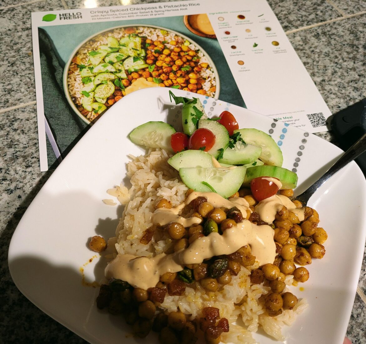 Crispy spice chickpeas on pistachio rice