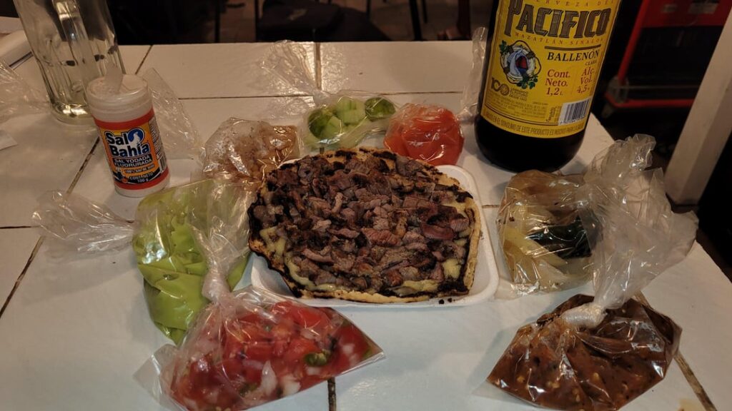 Mazatlán style Street taqueria food: Chorreada to go