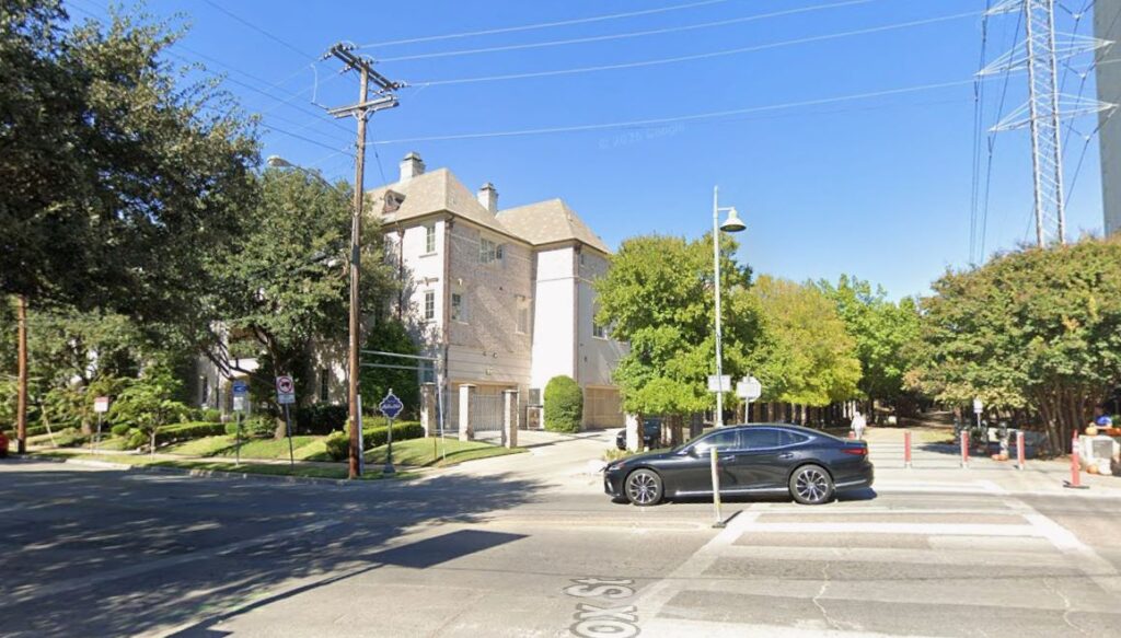 Knox Street by the Katy Trail in Dallas, where an entire block is being redeveloped into a new mixed-use complex set to host the rooftop restaurant Théa. Photo: Google Maps
