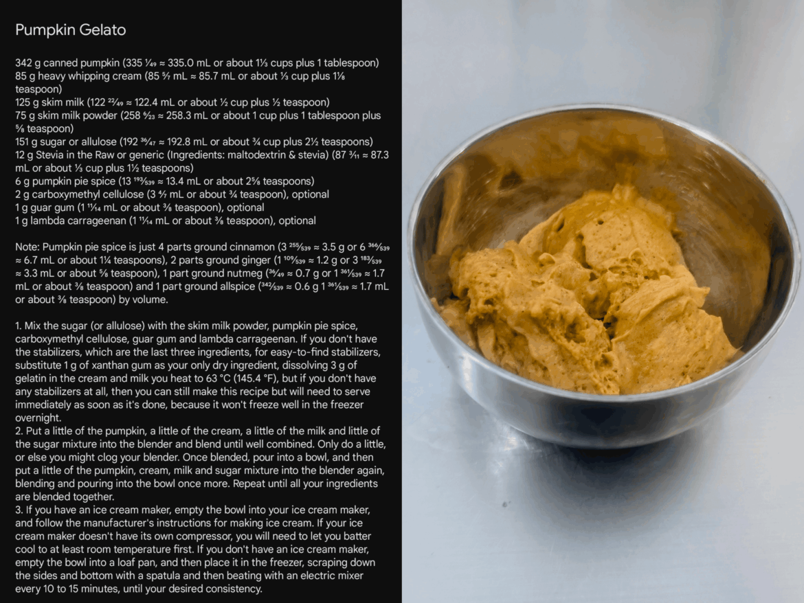 Pumpkin Gelato, recipe calculated, written, tested and photographed by me