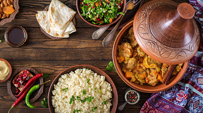Traditional Moroccan dishes on a table