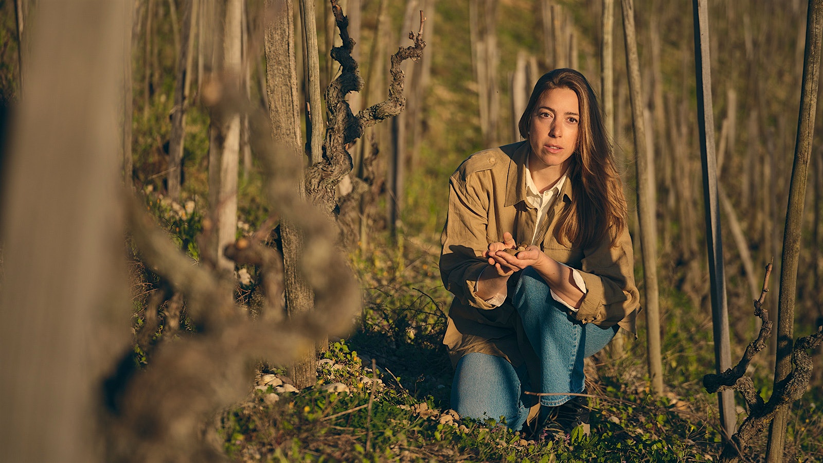  Chiara Pepe in one of Jaboulet’s vineyard parcels on Hermitage.] 
