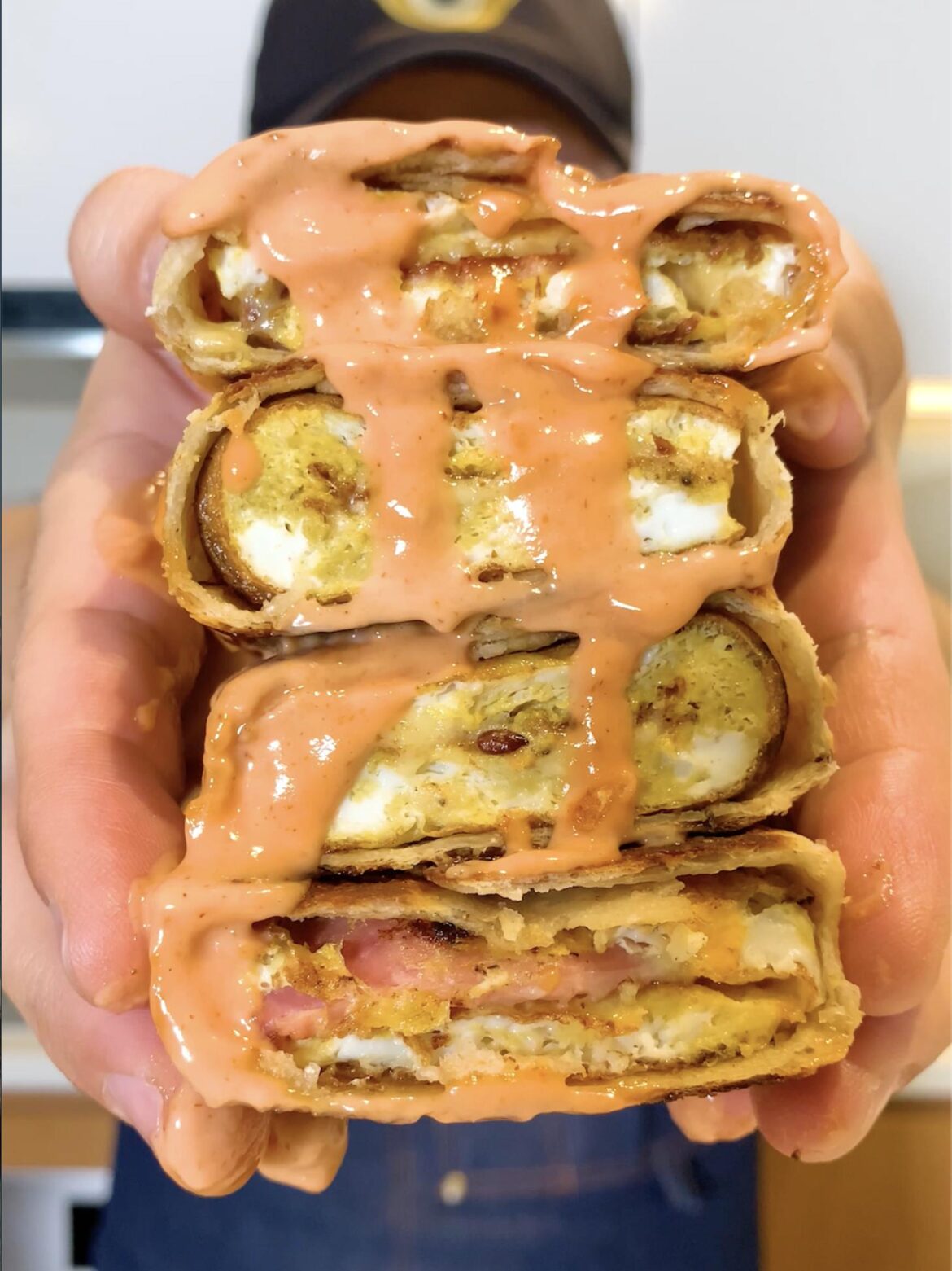 Golden Crispy Wrap with Bacon, Egg, Tomato & Chili Mayo