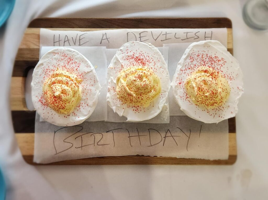 He used 19 EGGS. My birthday cake!